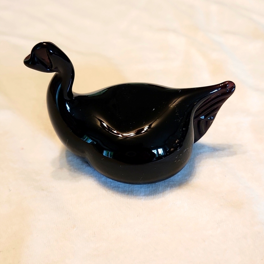 Handblown black glass swan